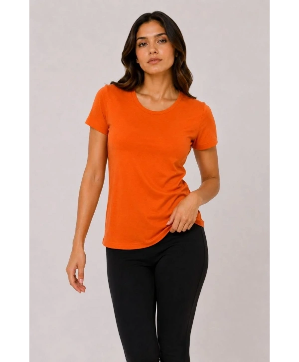 Kadın Basic Bisiklet Yaka Yazlık Slim fit T-Shirt - Mor & Turuncu