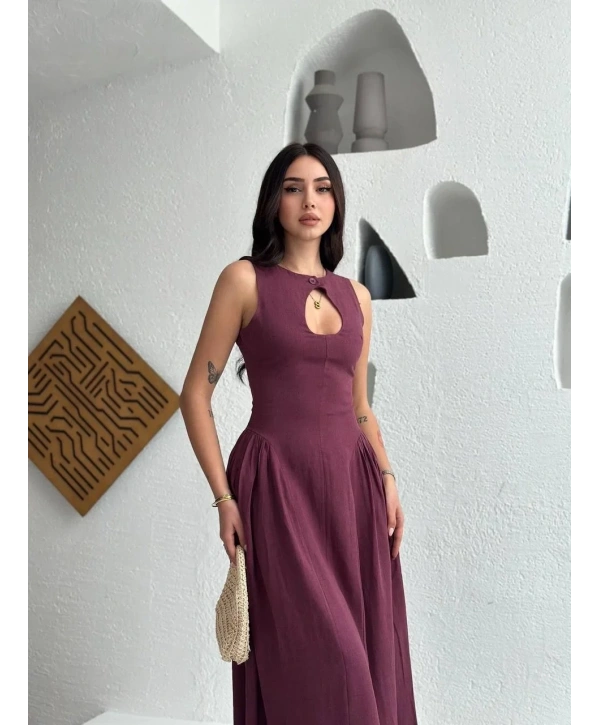 Kolsuz Uzun Kabardin Elbise - Bordo