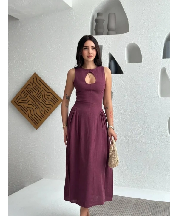 Kolsuz Uzun Kabardin Elbise - Bordo