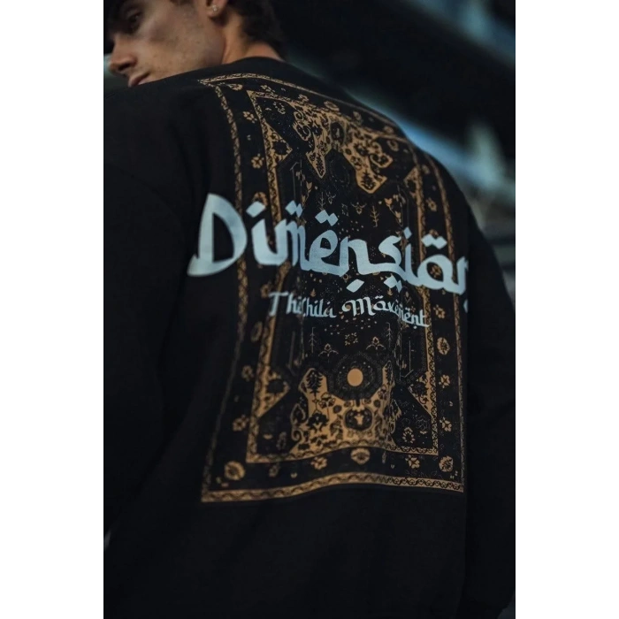 Erkek 3 iplik Pamuklu Bisiklet Yaka Baskılı SweatShirt - Siyah