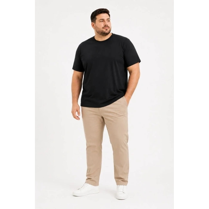 Erkek Battal Big Size Basic Tişört Bisiklet Yaka Rahat Kalıp T-Shirt - Siyah