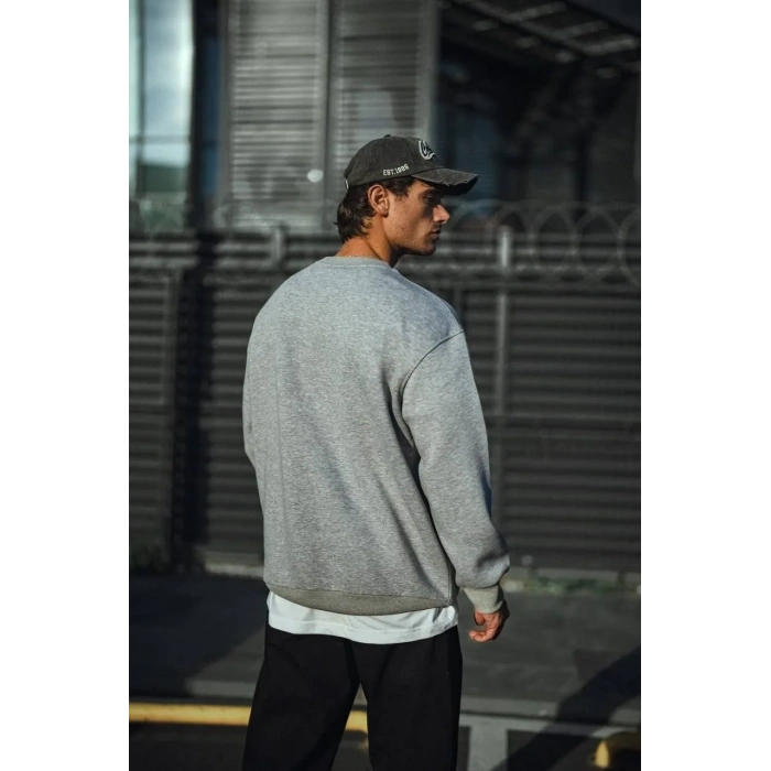 Erkek Kışlık Bisiklet Yaka 3 İplik Basic SweatShirt - Gri