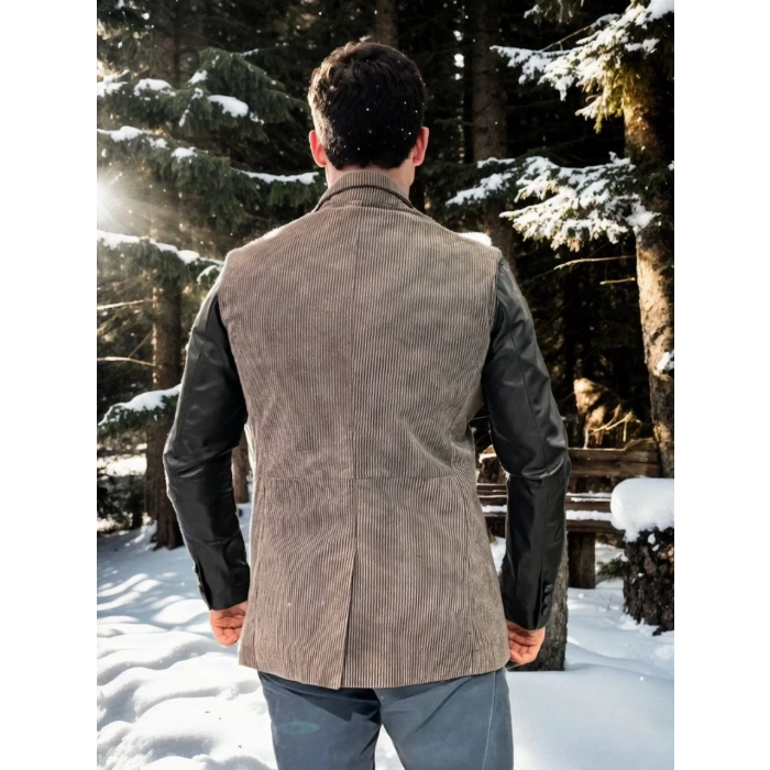 Erkek Premium Doğal Nubuk Deri Ceket - Siyah