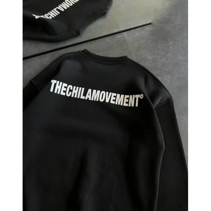 Kadın 3 iplik Kışlık pamuklu Bisiklet Yaka Oversize Baskılı SweatShirt - Siyah