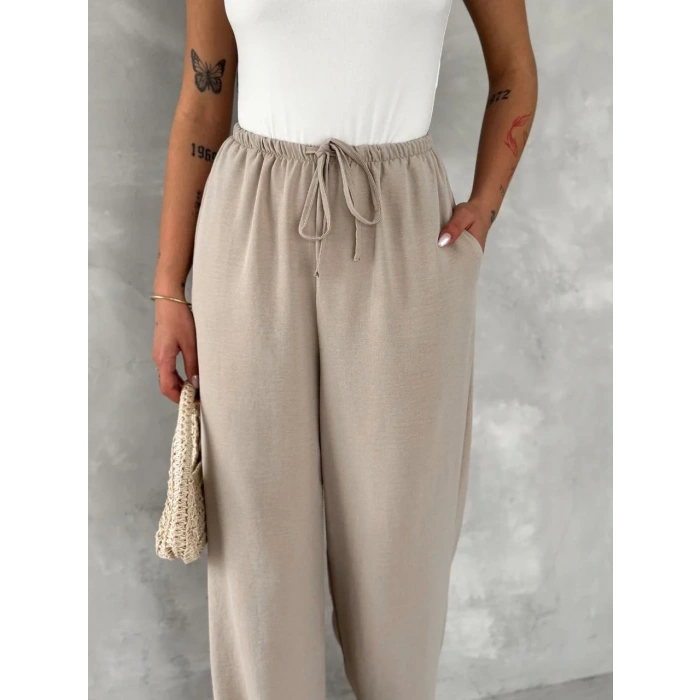 Kadın Ayrobin Oversize Kadın Pantalon - Bej