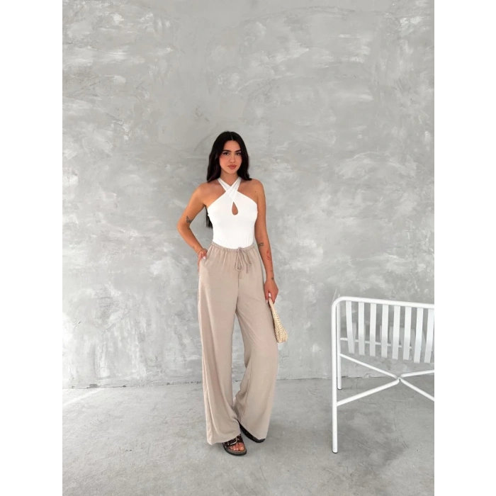 Kadın Ayrobin Oversize Kadın Pantalon - Bej