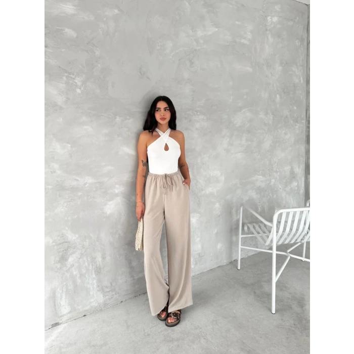Kadın Ayrobin Oversize Kadın Pantalon - Bej