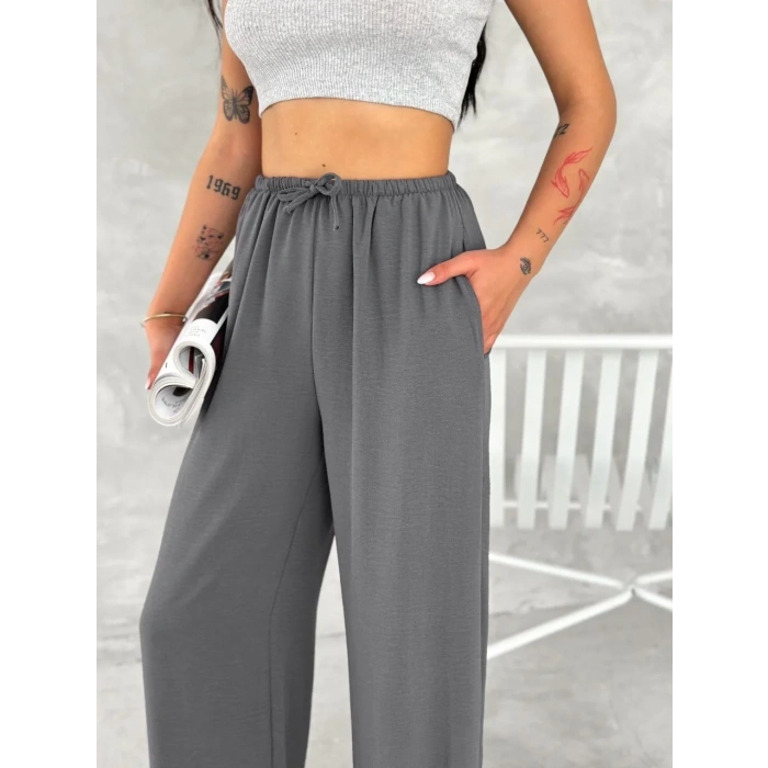 Kadın Ayrobin Oversize Kadın Pantolon - Füme