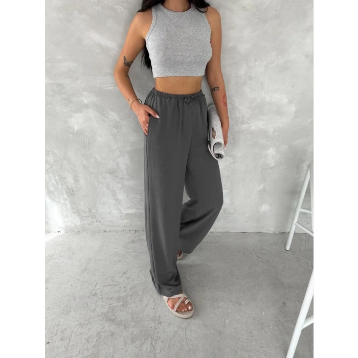 Kadın Ayrobin Oversize Kadın Pantolon - Füme