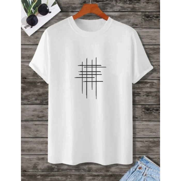 Kadın Baskılı Oversize  kısa kol T-Shirt - Beyaz
