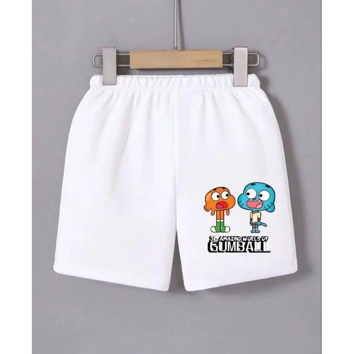 Kadın Beli Lastikli Baskılı Mini Şort - Beyaz