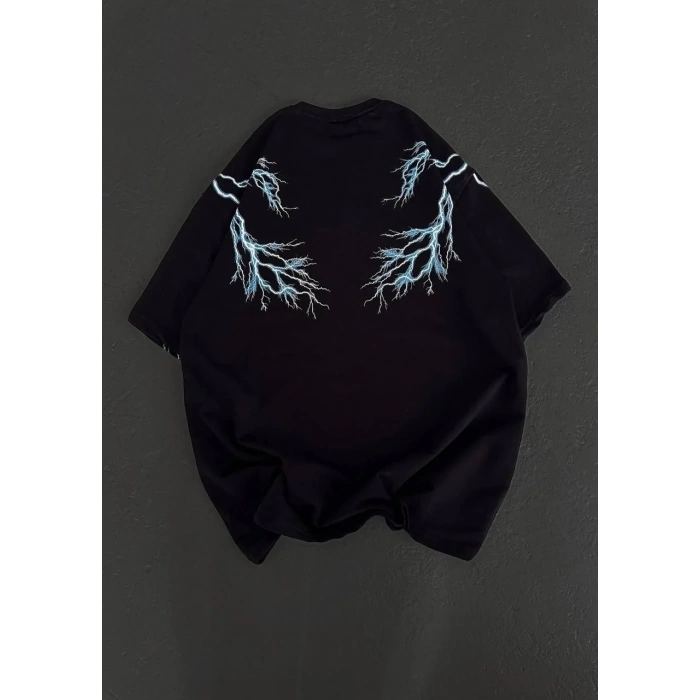 Kadın Bisiklet Yaka Baskılı  Kısa kol Oversize T-Shirt - Siyah