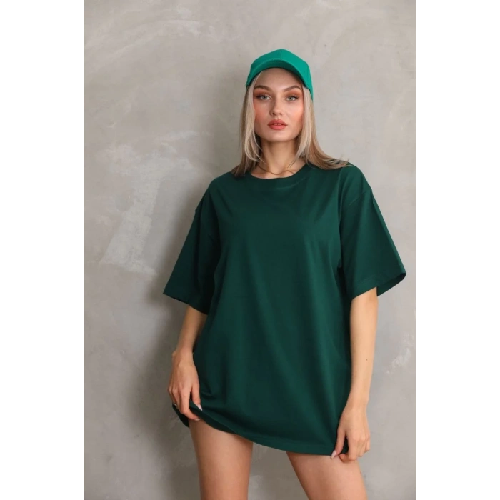 Kadın Düz  Kısa kol Penye T-shirt- Yeşil