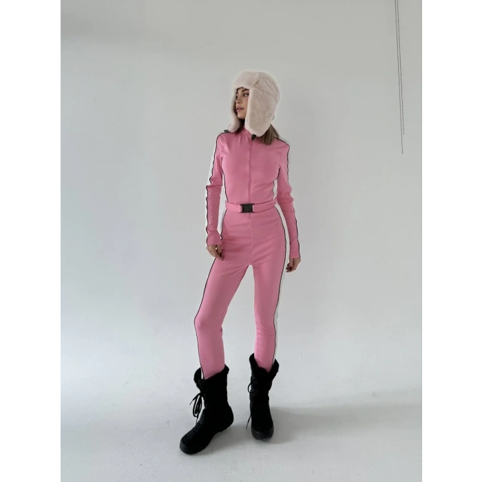 Kadın Kemer Detaylı Fermuarlı Tulum - Pembe