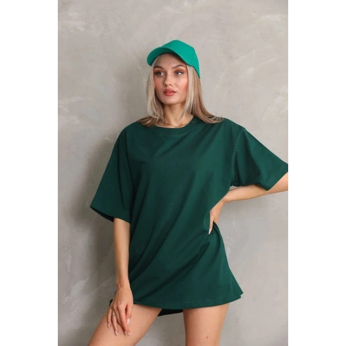 Kadın Regular Fit Tişört Bisiklet Yaka Yazlık Kısa Kol Basıc T-Shirt - Yeşil