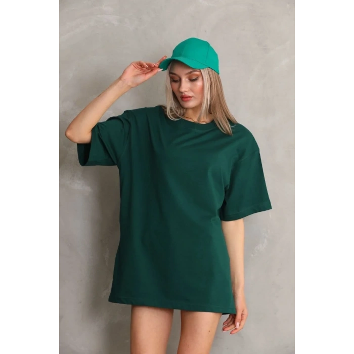 Kadın Regular Fit Tişört Bisiklet Yaka Yazlık Kısa Kol Basıc T-Shirt - Yeşil