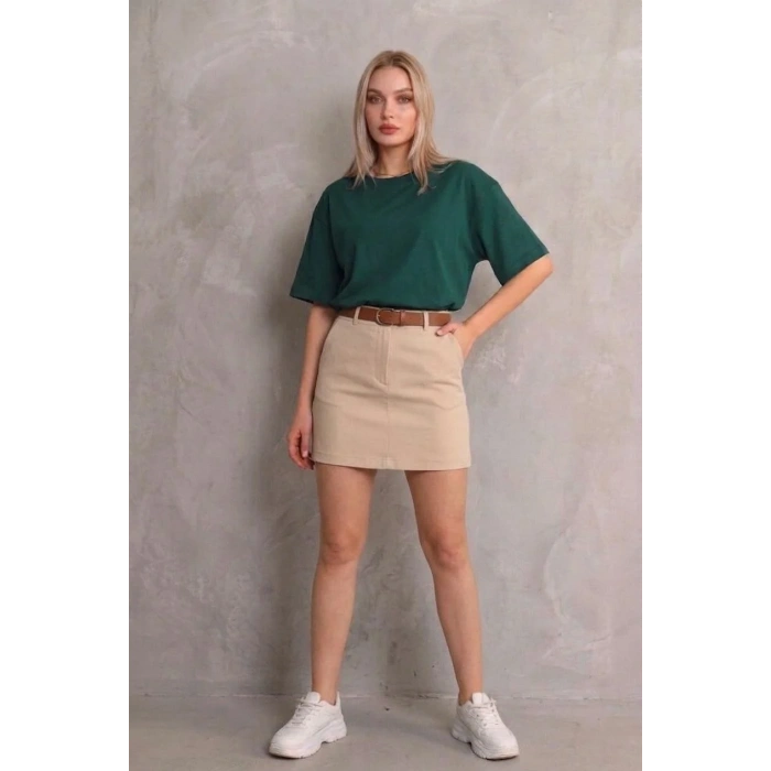 Kadın Regular Fit Tişört Bisiklet Yaka Yazlık Kısa Kol Basıc T-Shirt - Yeşil