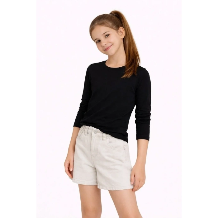 Kız Çocuk Basic Uzun Kollu Tişört Okul Günlük Rahat T-Shirt - Siyah