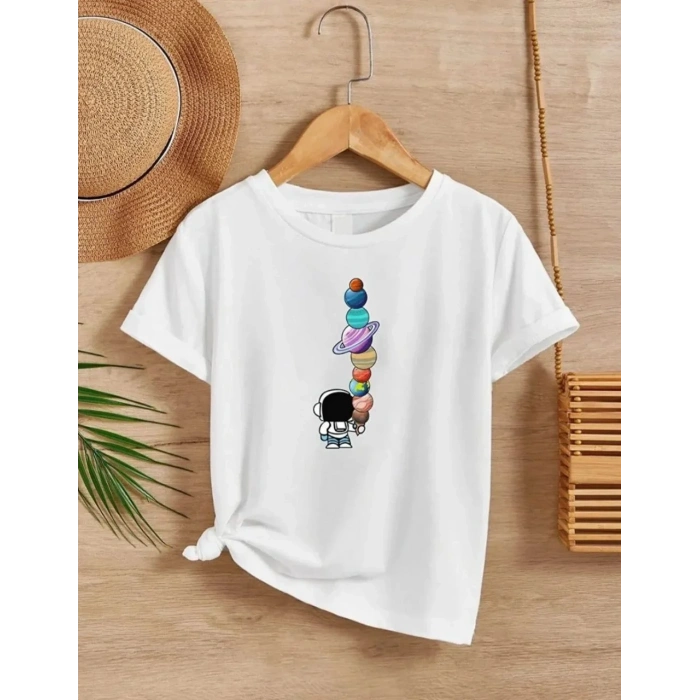 Kız Çocuk Baskılı T-Shirt - Beyaz