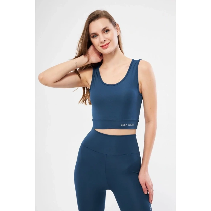 Kolsuz Sporcu Baskılı Crop - Turkuaz