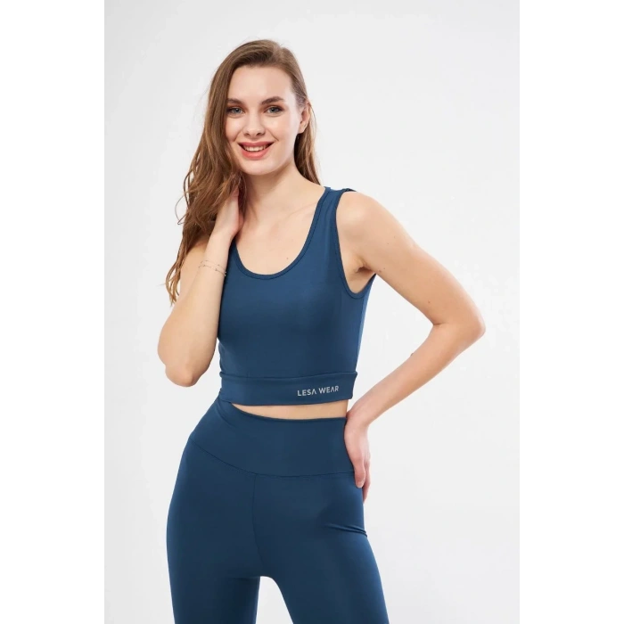 Kolsuz Sporcu Baskılı Crop - Turkuaz