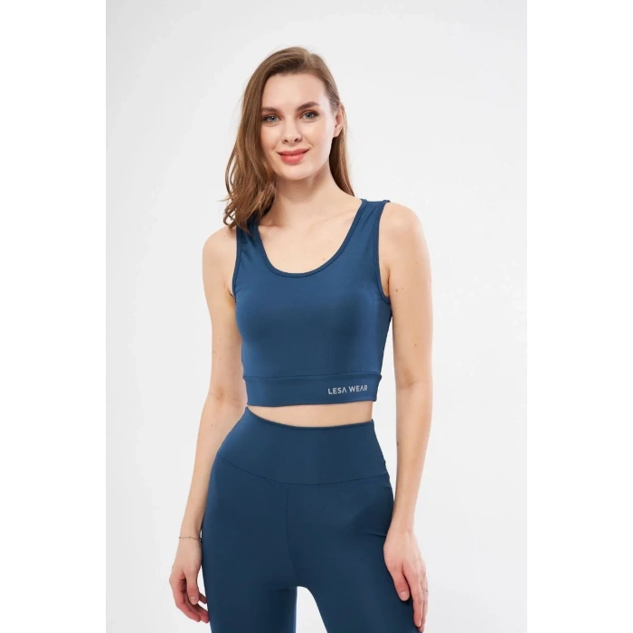Kolsuz Sporcu Baskılı Crop - Turkuaz