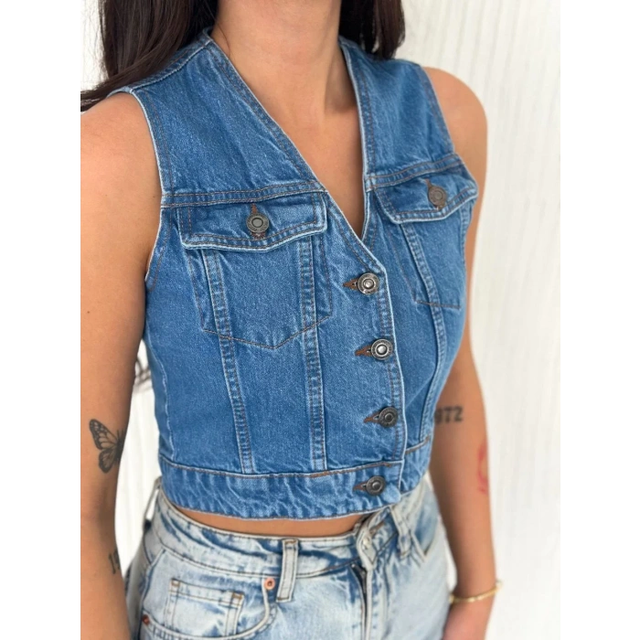 Kot Jeans Kadın Yelek - Mavi