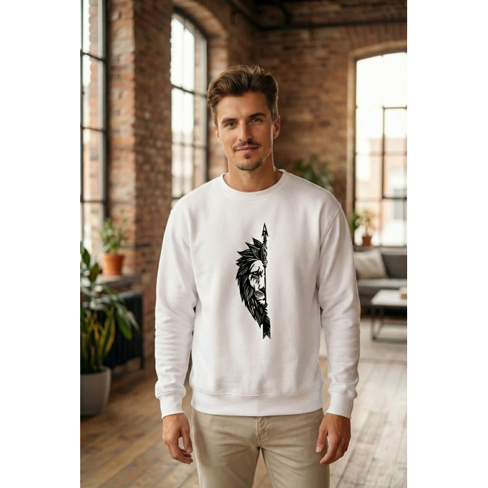 Oversize Bisiklet Yaka Sevgililer Günü Baskılı Sweatshirt - Beyaz