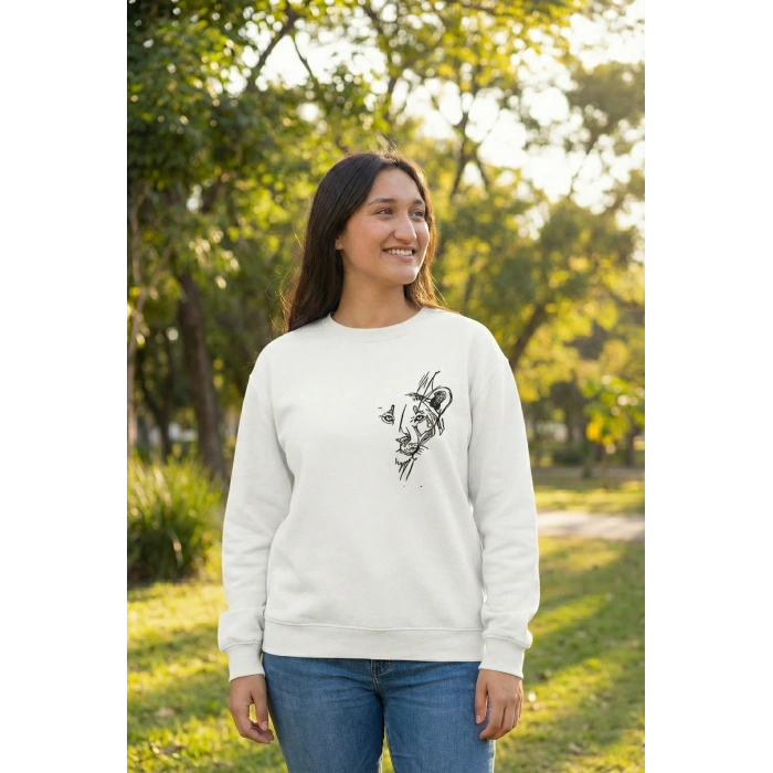 Sevgililer Gününe Baskılı Oversize Bisiklet Yaka Sweatshirt - Beyaz