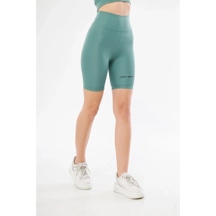 Yüksek Bel Biker Sporcu Şort - Mint Yeşili