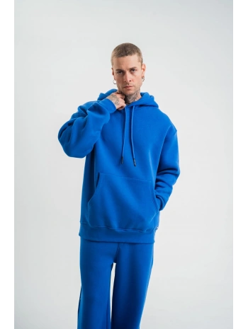 ERKEK 3 İplik Oversize Kapşonlu Basic SweatShirt Hoodie - Mavi