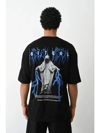 Erkek Baskılı Oversize  Kısa kol T-Shirt - Siyah