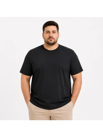 Erkek Battal Big Size Basic Tişört Bisiklet Yaka Rahat Kalıp T-Shirt - Siyah
