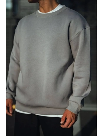 Erkek Bisiklet Yaka 3 İplik pamuklu Basic SweatShirt - Boyalı Gri