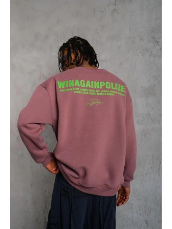 Erkek Bisiklet Yaka Baskılı 3 iplik pamuklu Sweatshirt - Gül Kurusu