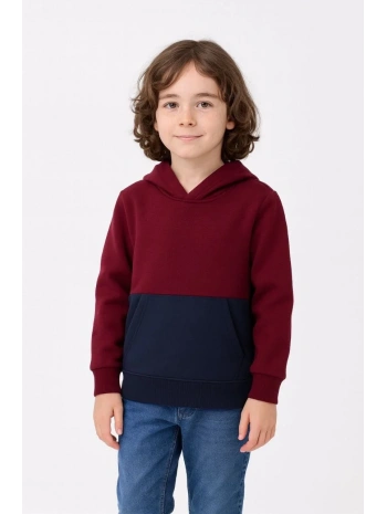 Erkek Çocuk Kapüşonlu Kanguru Cepli Parçalı SweatShirt - Renkli