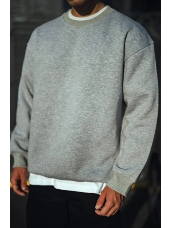 Erkek Kışlık Bisiklet Yaka 3 İplik Basic SweatShirt - Gri