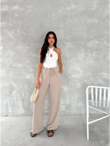 Kadın Ayrobin Oversize Kadın Pantalon - Bej