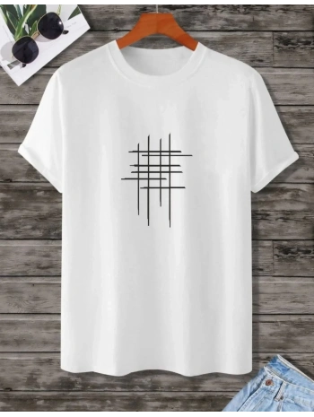 Kadın Baskılı Oversize  kısa kol T-Shirt - Beyaz