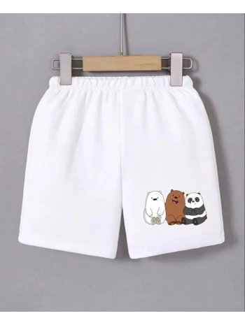 Kadın Beli Lastikli Baskılı Mini Şort - Beyaz