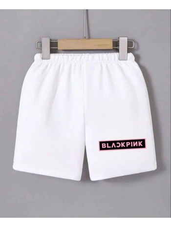 Kadın Beli Lastikli Baskılı Mini Şort - Beyaz