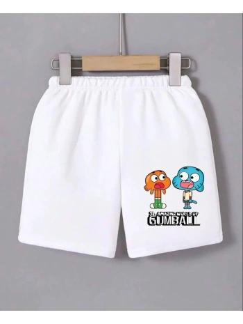 Kadın Beli Lastikli Baskılı Mini Şort - Beyaz