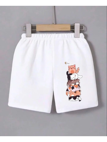 Kadın Beli Lastikli Baskılı Mini Şort - Beyaz