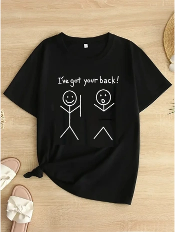 Kadın T-Shirt Ive Got Your Back Basklı tişört - Siyah