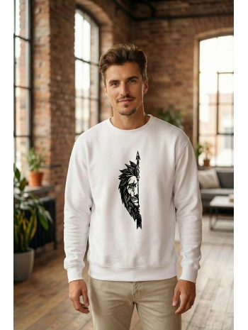 Oversize Bisiklet Yaka Sevgililer Günü Baskılı Sweatshirt - Beyaz