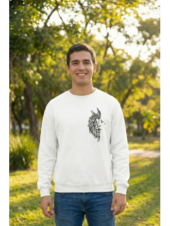 Sevgililer Günü Baskılı Oversize Bisiklet Yaka Sweatshirt - Beyaz