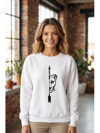 Sevgililer Günü Baskılı Oversize Bisiklet Yaka Sweatshirt - Beyaz
