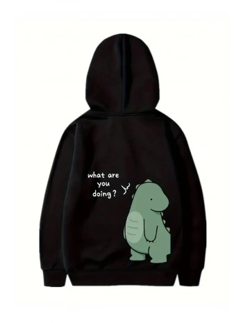 Sevgililer Günü Baskılı Oversize Kapüşonlu Sweatshirt Hoodie - Siyah
