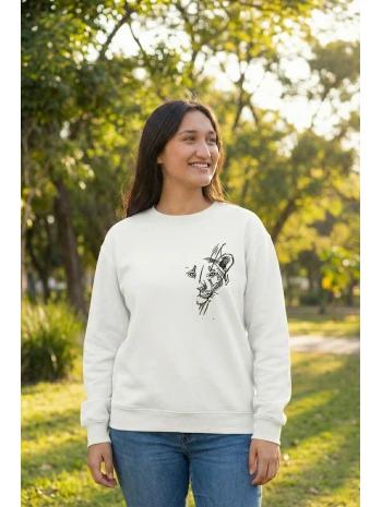 Sevgililer Gününe Baskılı Oversize Bisiklet Yaka Sweatshirt - Beyaz