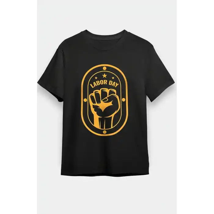 1 Mayıs Emekçilerimiz İçin Özel Tasarım LABOR DAY Baskılı T-shirt - Siyah
